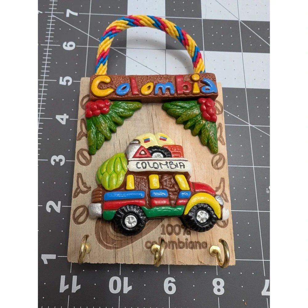 Colombia Chiva‎ Bus Wooden Key Holder Wall Mount Folk Art Souvenir 3 Hooks